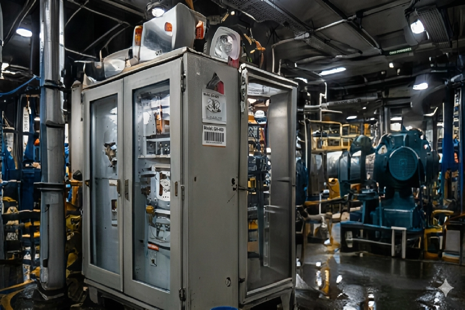 Industrial control panel in a manufacturing facility.